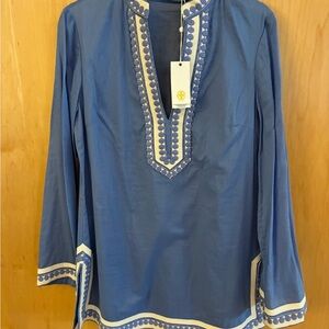 Tory Burch Blue Tunic with White Trim